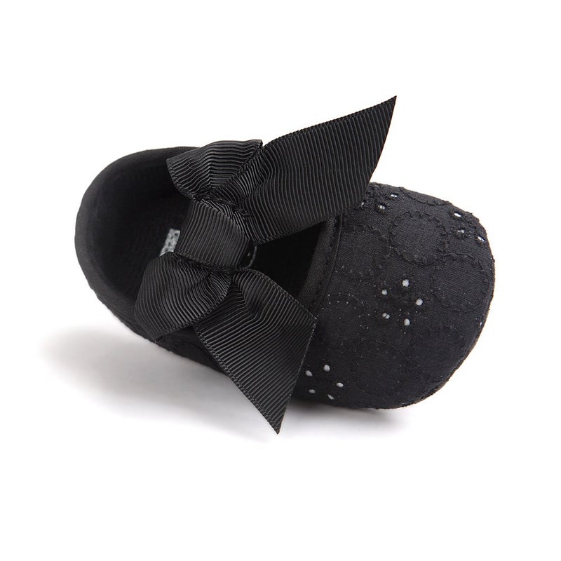 Estamico Baby Girls Princess Bowknot Soft Sole Cloth Crib Shoes Sneaker Black, 3-6 Months - Image 2
